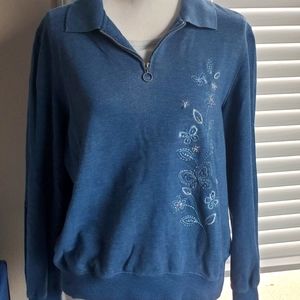 Alfred Dunner Petite Large Embroidered Quarter Zip